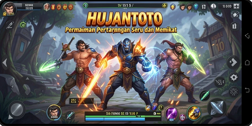 Tangkapan layar menampilkan aksi pertarungan intens di HUJANTOTO.