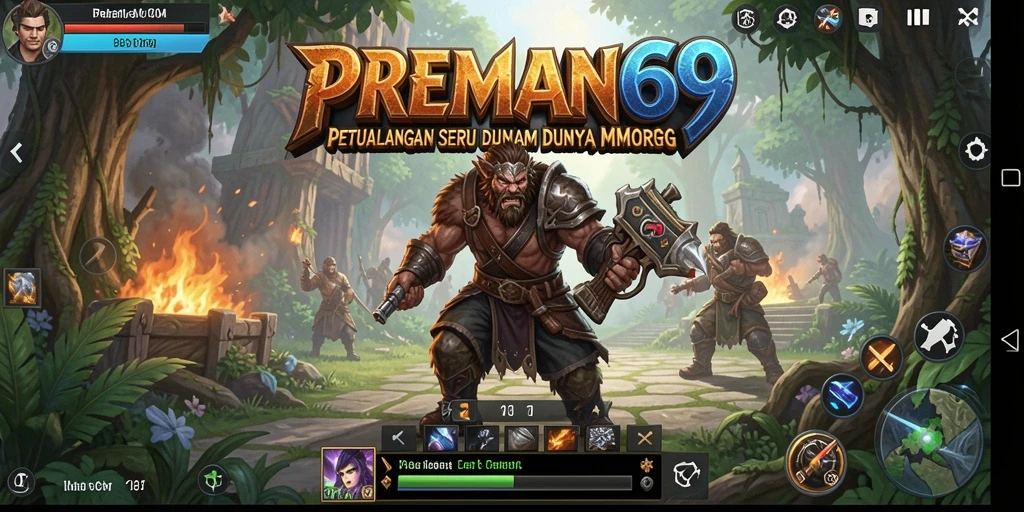 Screenshot gameplay PREMAN69 menampilkan pertempuran seru di dunia MMORPG.