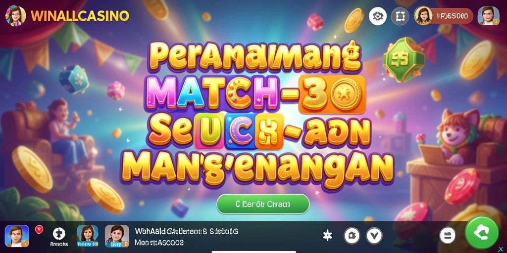 Tampak gameplay seru WINALLCASINO dengan elemen Match-3 yang menarik.
